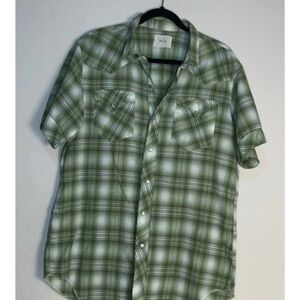 H Bar C Western Cowboy Pearl Snap Button Up Short Sleeve Plaid Shirt Men Vintage
